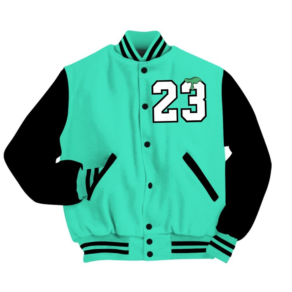 Varsity Jacket To Match Varsity Streetwear Custom Name Number 23 Drip, 3 Green Glow T-Shirt, Sneaker Black Green Glow 3s Baseball Varsity Jacket 1604 NCT