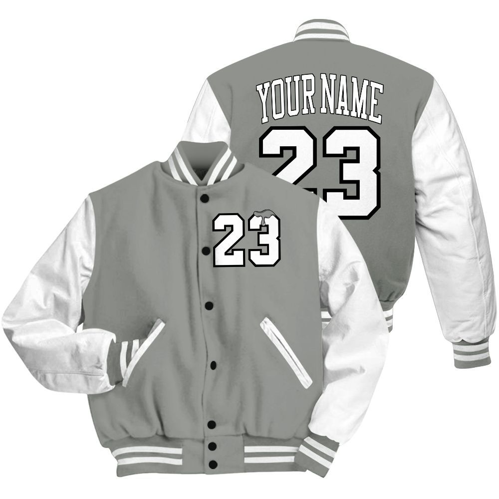 Varsity Jacket To Match Paris Cement Grey 4s - Custom Name Number 23 Drip All Over Print