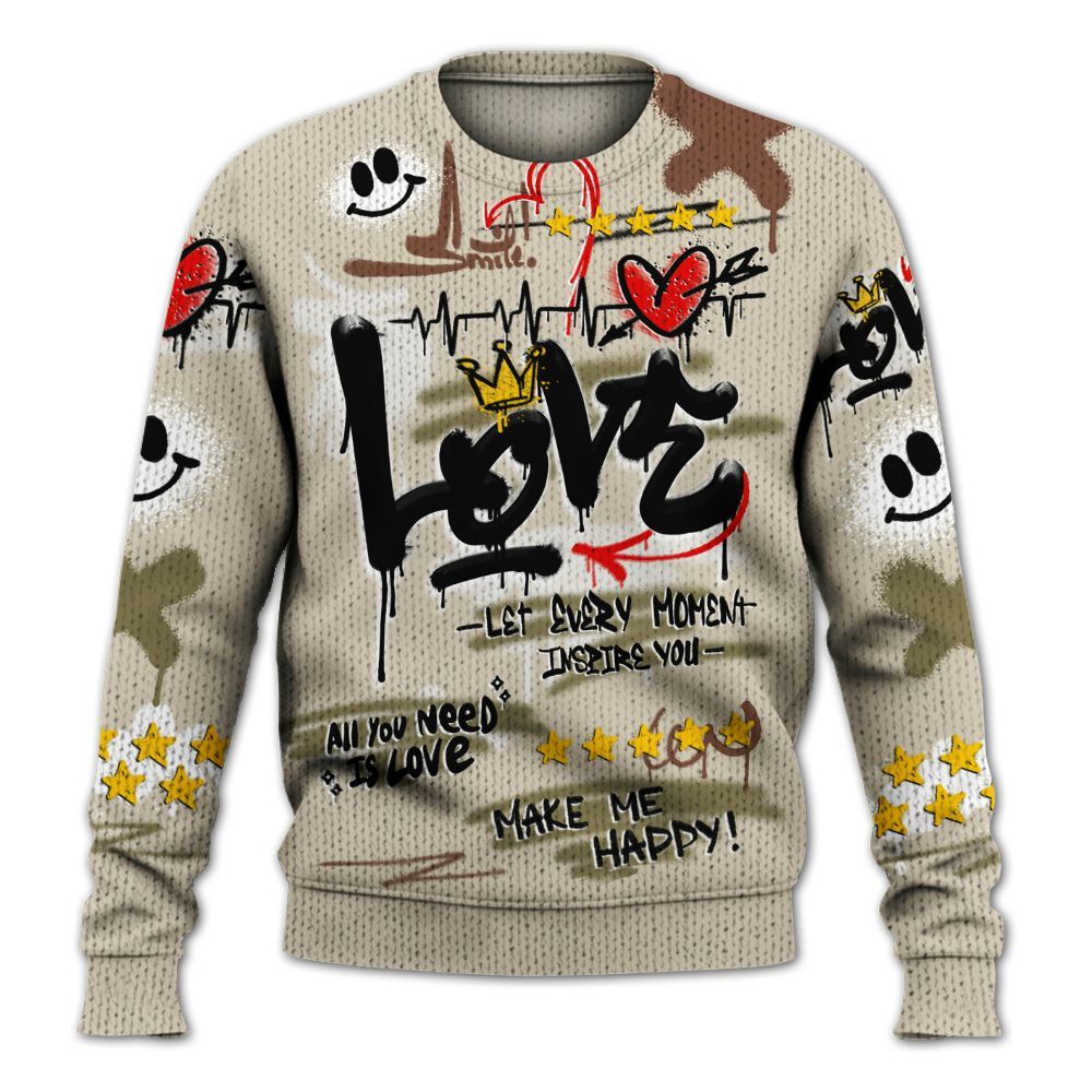 Sweater To Match Sail Neutral Olive 6s - Happy Love Beats Graffiti Streetwear Graphic