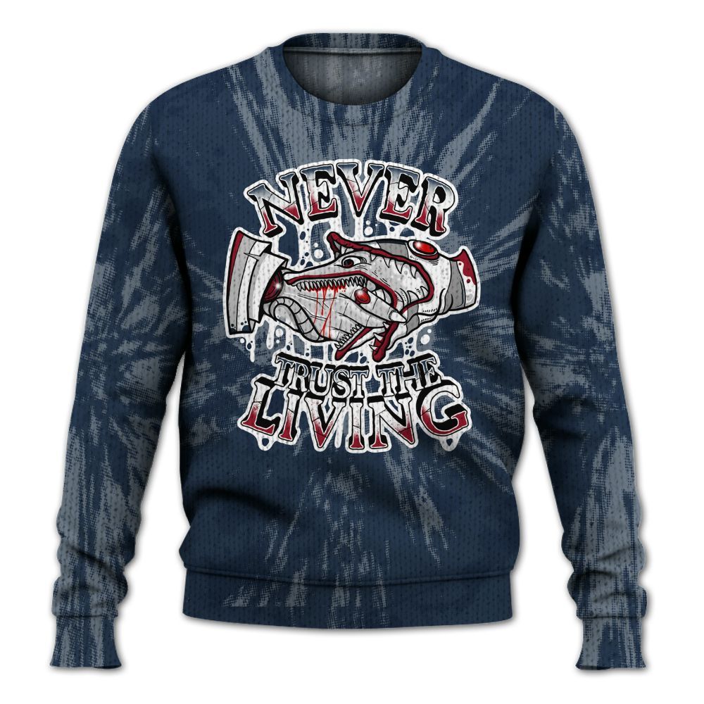 Knitted Sweater To Match White Midnight Navy 6s - Never Trusting Living Graphic Halloween