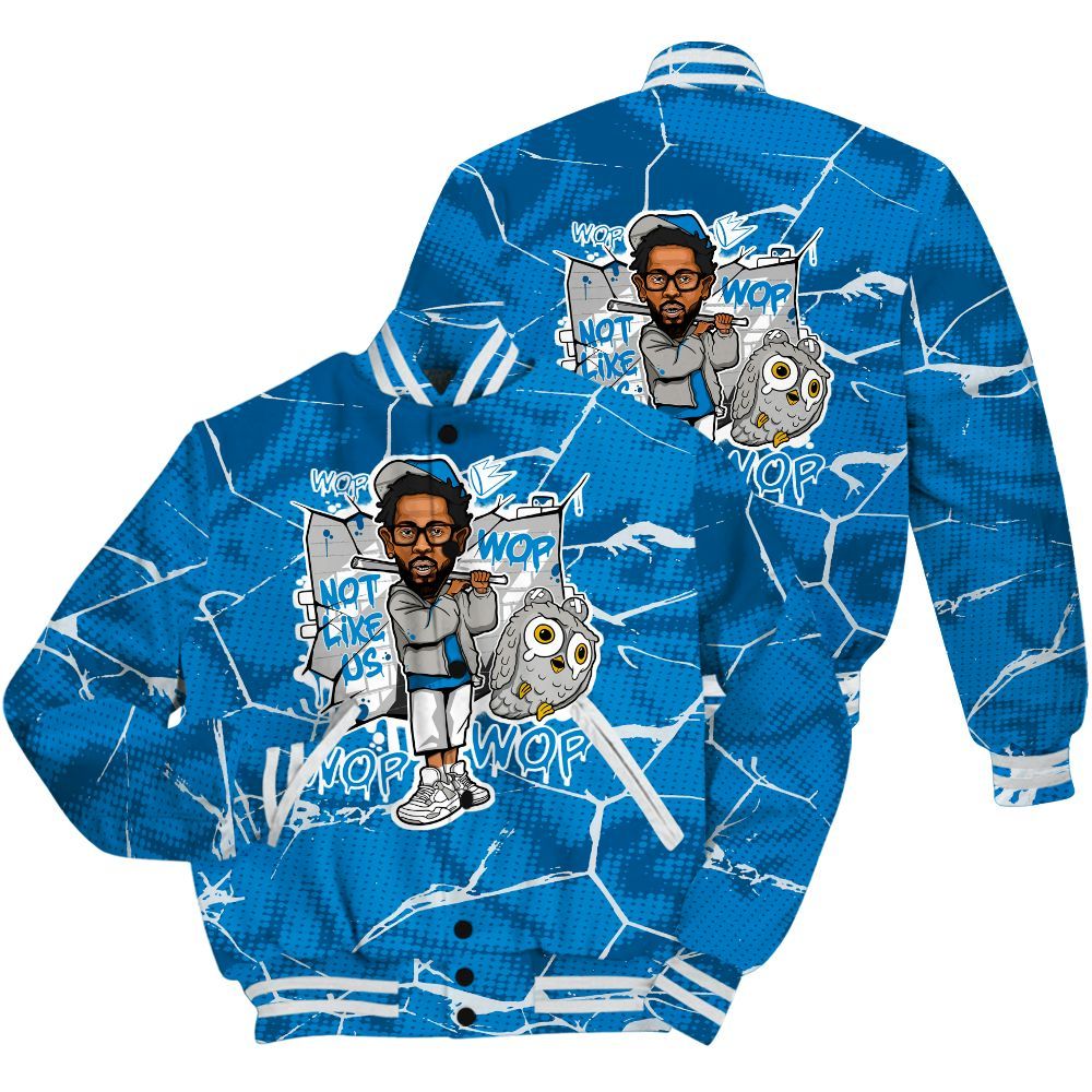 Varsity Jacket To Match Military Blue 4s Shirt - None Like ComptonCity Graphic Crack All Over Print