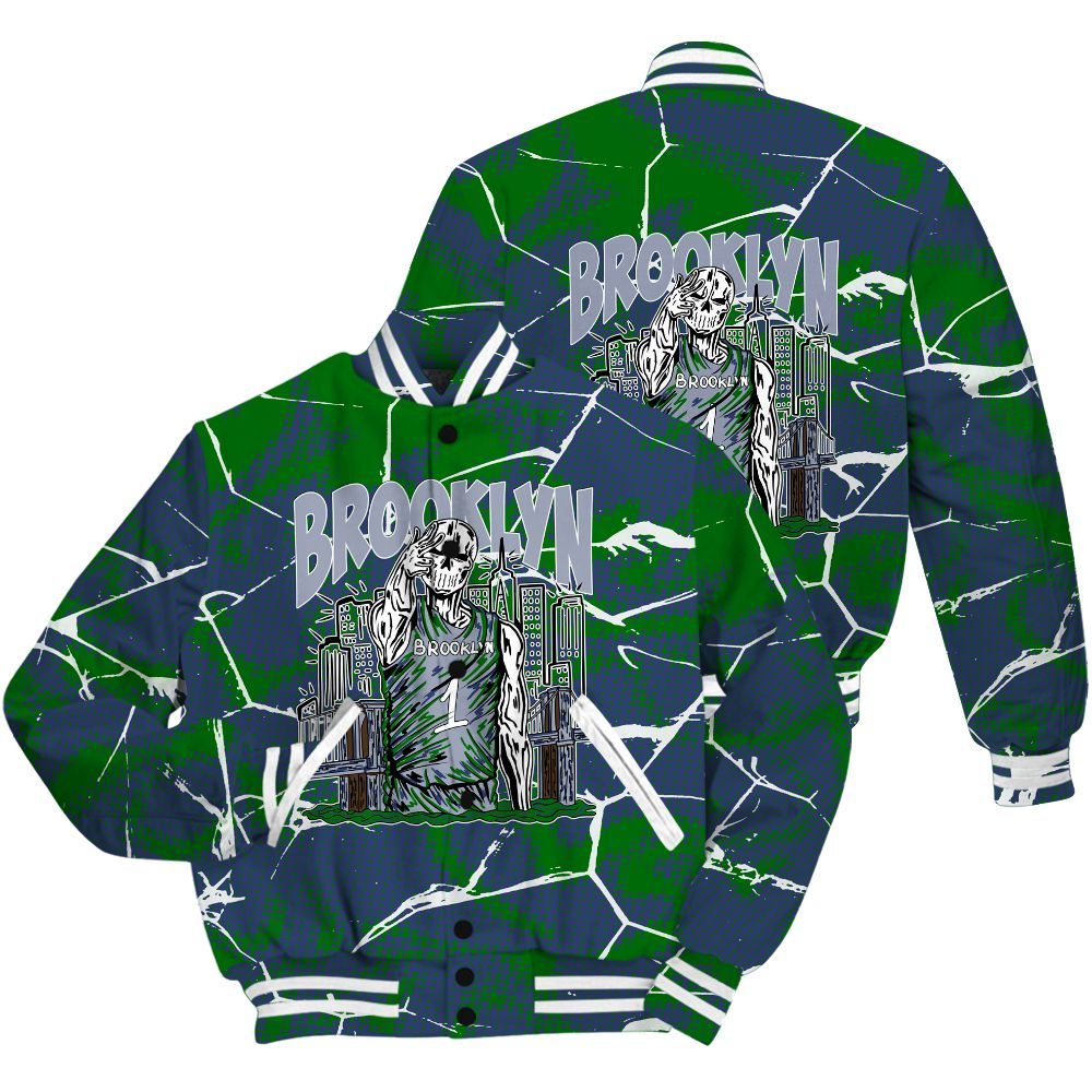 Varsity Jacket To Match Midnight Navy 13s Shirt - Brooklyn's Skeleton Crack All Over Print