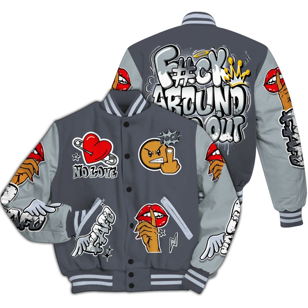 Varsity Jacket To Match Retro Wolf Grey 5s - FK Around Find Out All Over Print