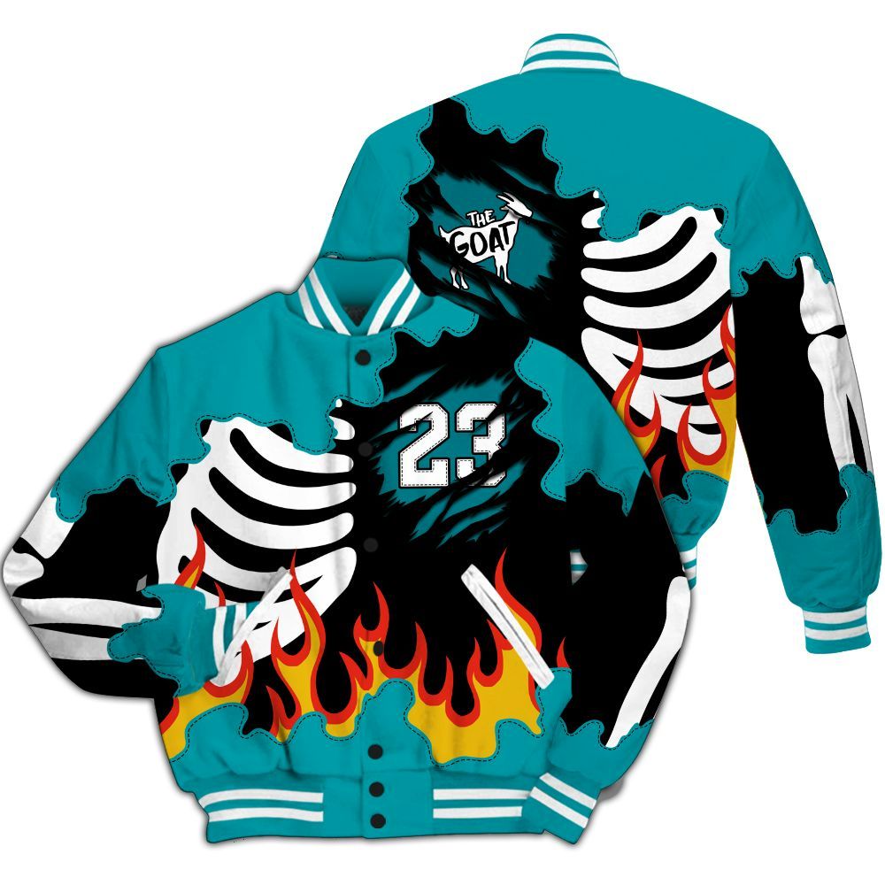 Varsity Jacket To Match Air Griffey Max Aquamarine 1s - Burning Skeleton 23 G.O.A.T All Over Print
