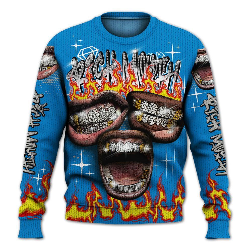 Knitted Sweater To Match Industrial Blue 4s - Rich Mouth Fire Rap Retro 90s