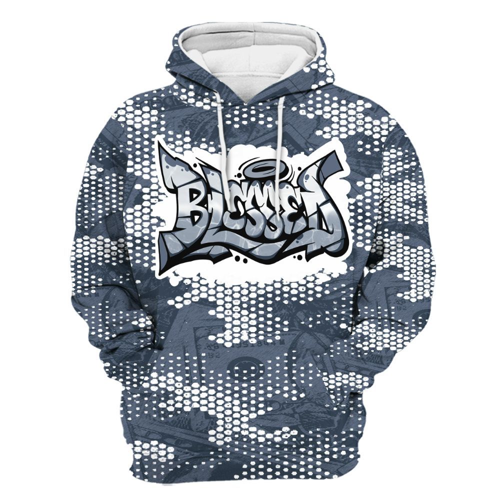 Hoodie To Match Low Diffused Blue 11s - Blessing Graphic Banknotes All Over Print