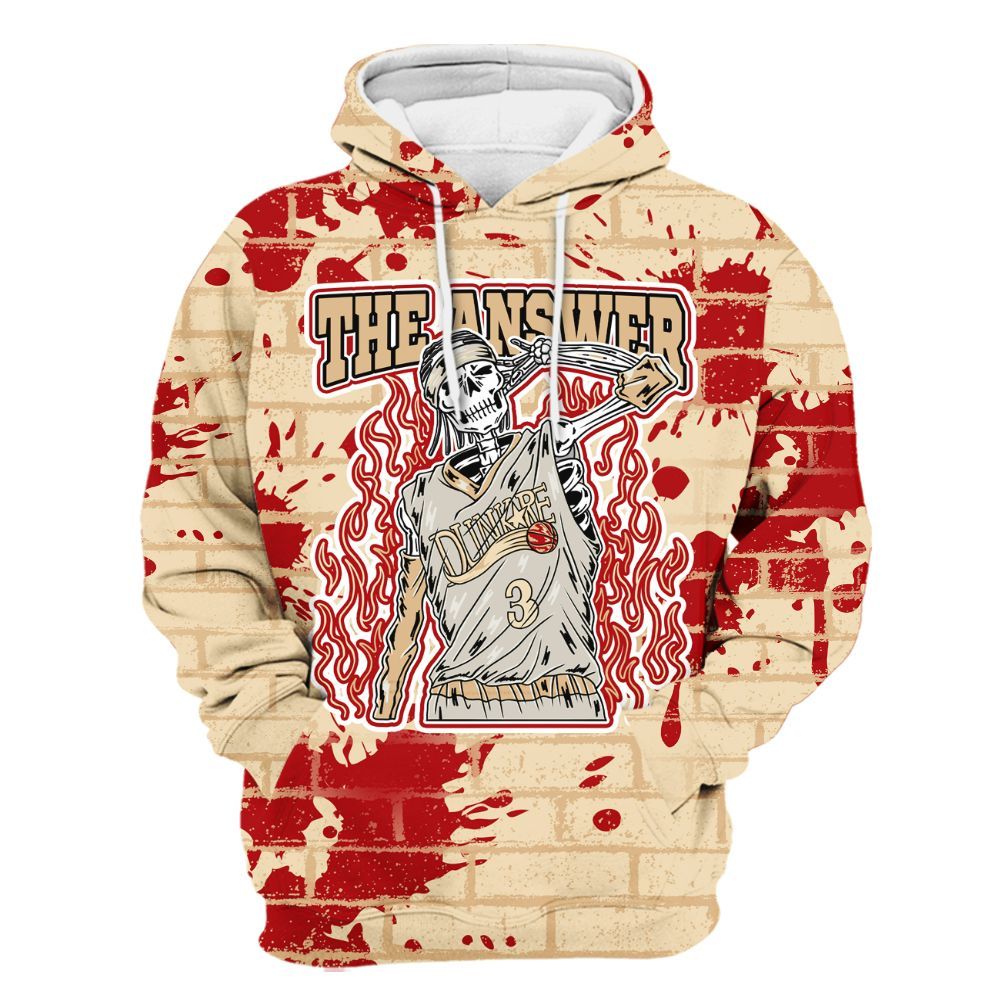 Hoodie To Match Dunk Low Strawberry Waffle - Allen Answer Skeleton Brick All Over Print