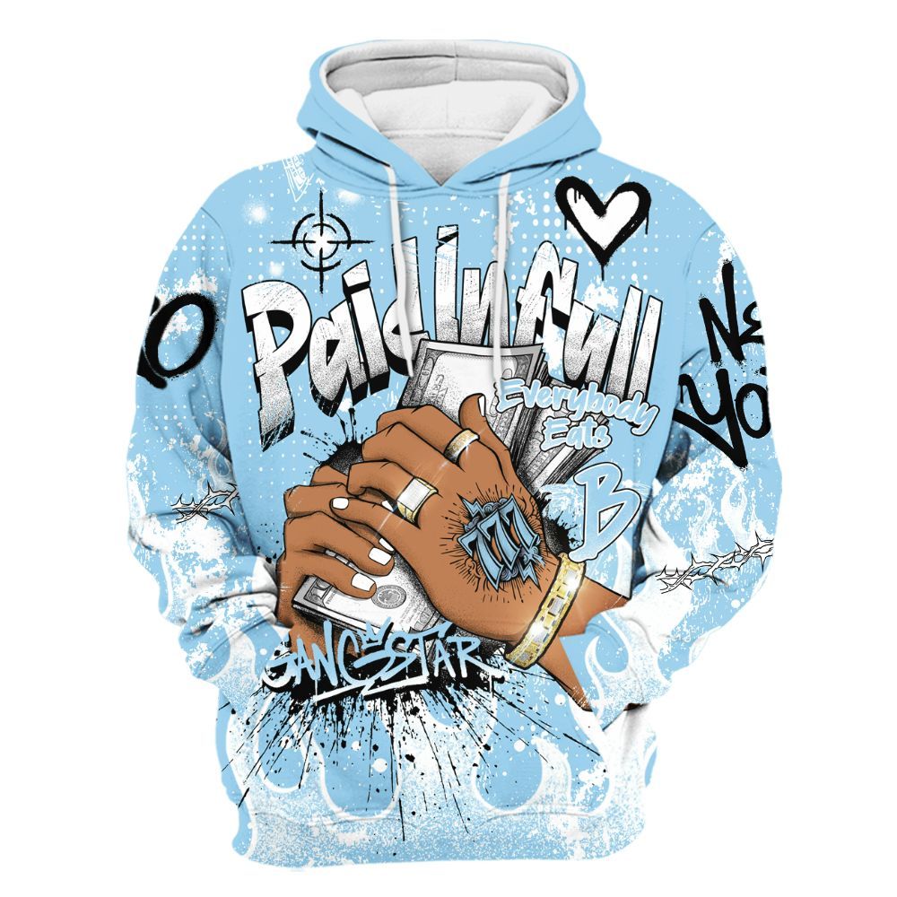 Hoodie To Match Legend Blue 11s - Lucky Money Paid In Full Graffiti All Over Print