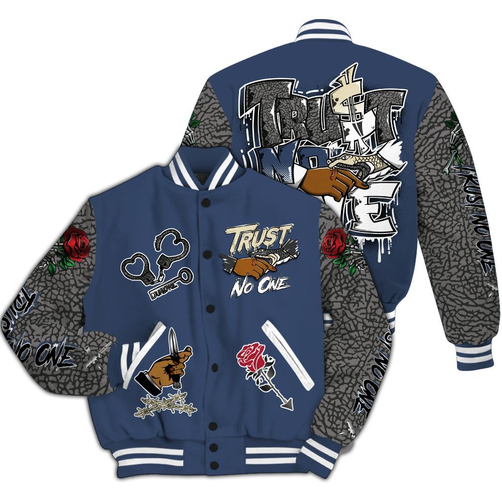 Varsity Jacket To Match Diffused Blue 3s - Trust No One Dripping All Over Print
