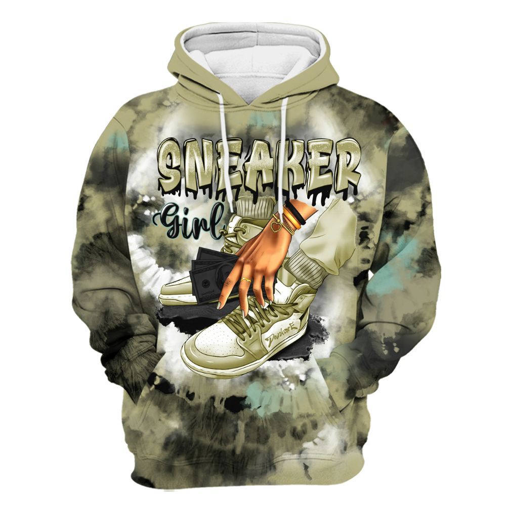 Hoodie To Match Dunk Low Suede Olive Aura - SNEAKER Girl Money Drip Tie Dye All Over Print