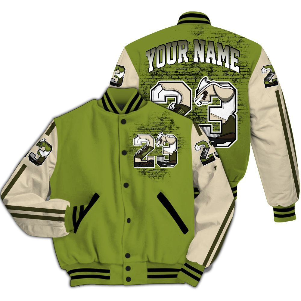 Varsity Jacket To Match SB Dunk Low Asparagus Shirt, Custom Name Number 23 5s All Over Print