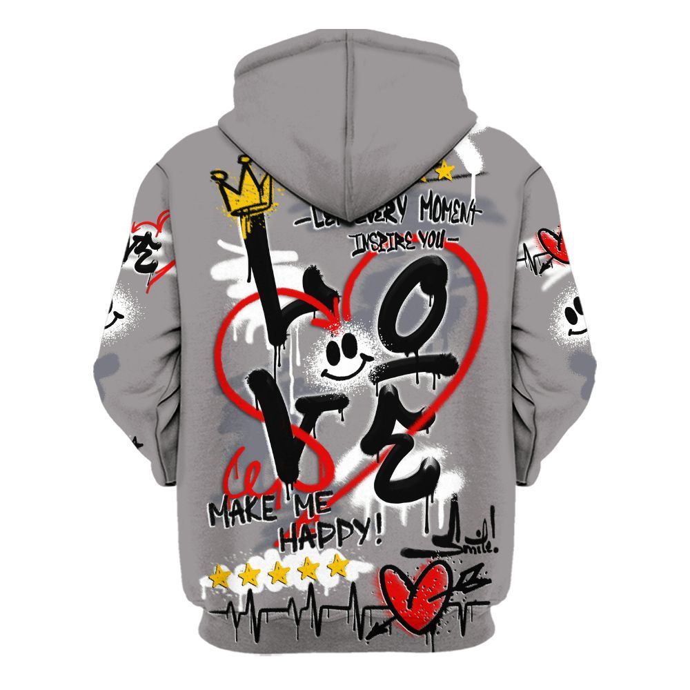 Hoodie To Match Cool Grey 11s - Happy Love Beats Graffiti Streetwear All Over Print