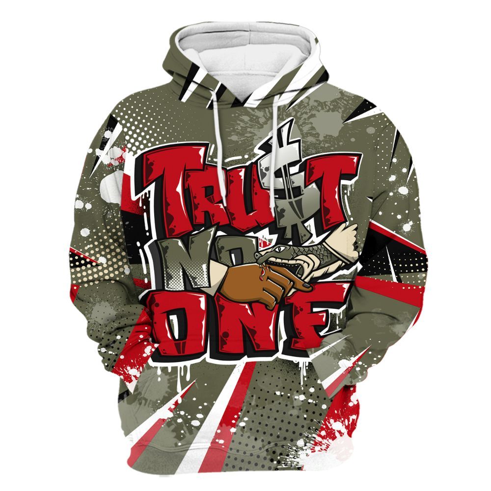 Hoodie To Match Low OG Medium Olive 1s - Poly Trust No One Dripping All Over Print