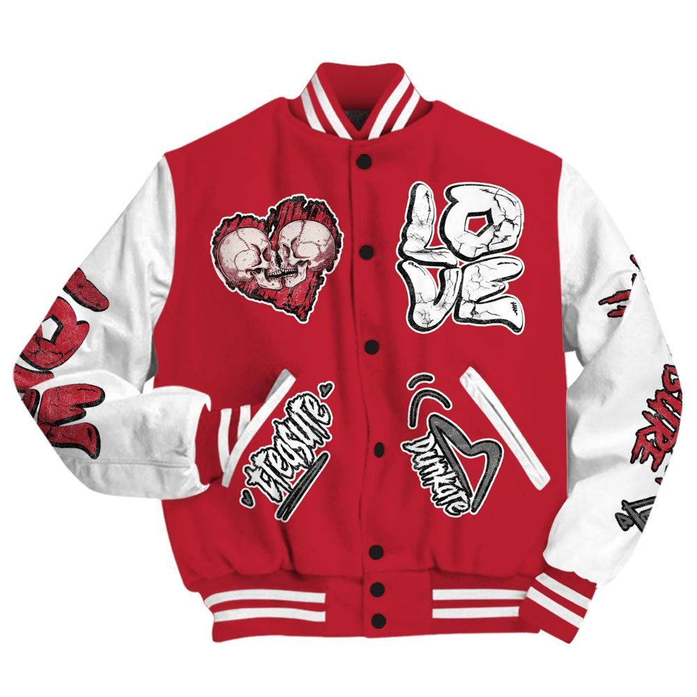 Varsity Jacket To Match Red Flint 13s - Skull Love All Over Print