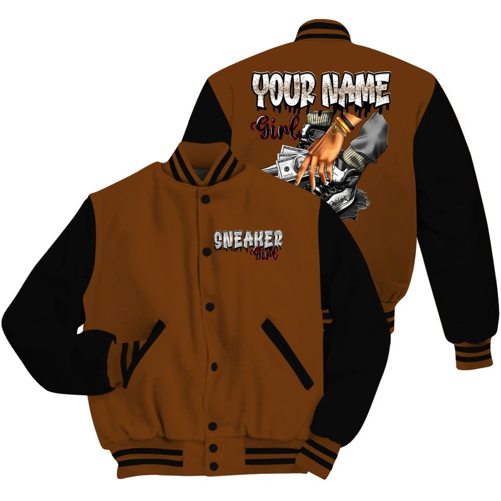 Varsity Jacket To Match Archaeo Brown 5s - Custom Name Sneaker Girl Money All Over Print