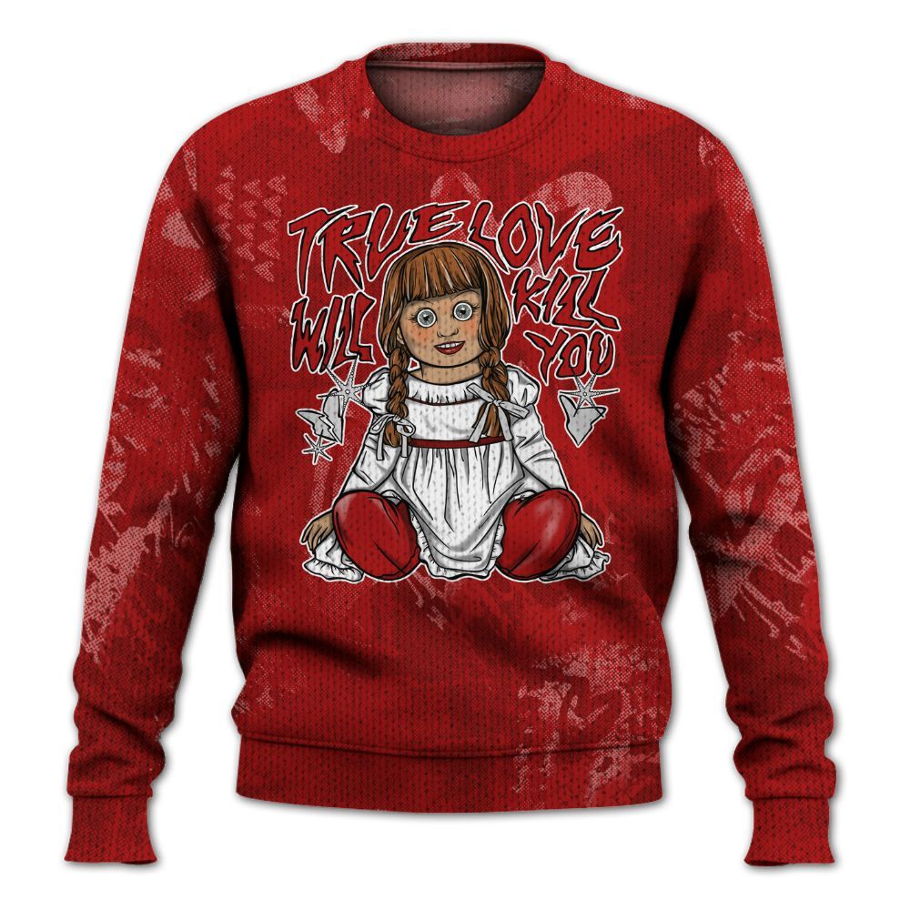 Knitted Sweater To Match Red Taxi 12s - Genuine Loves Bear Heart Grunge