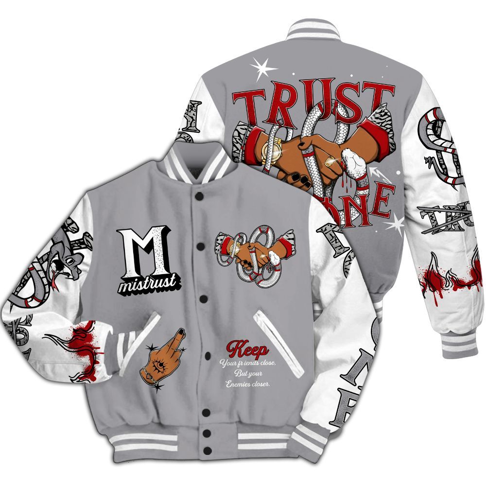 Varsity Jacket To Match Cement Grey 3s - Trust No One Snake-Bite Street Style All Over Print