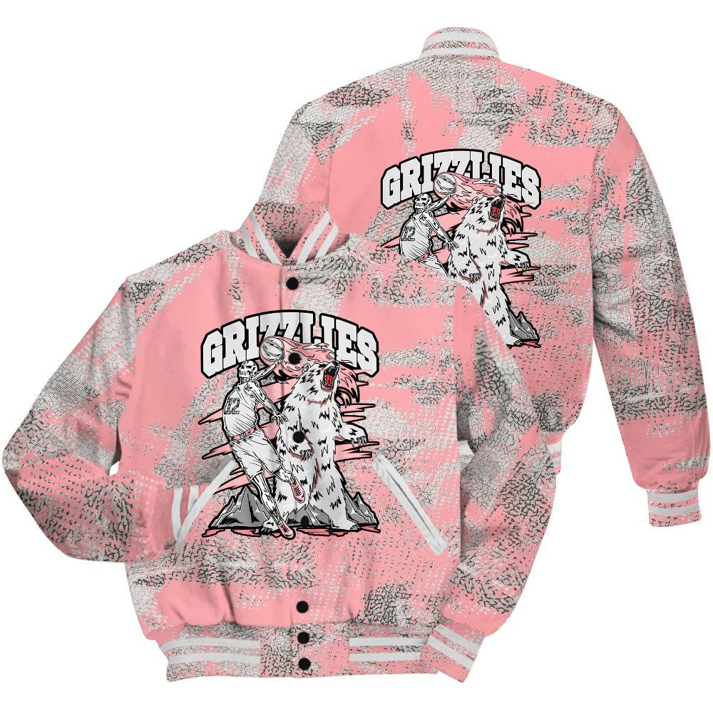 Varsity Jacket To Match Retro Wings 3s Shirt - Grizzly Bear Skeleton Brown Sugar All Over Print