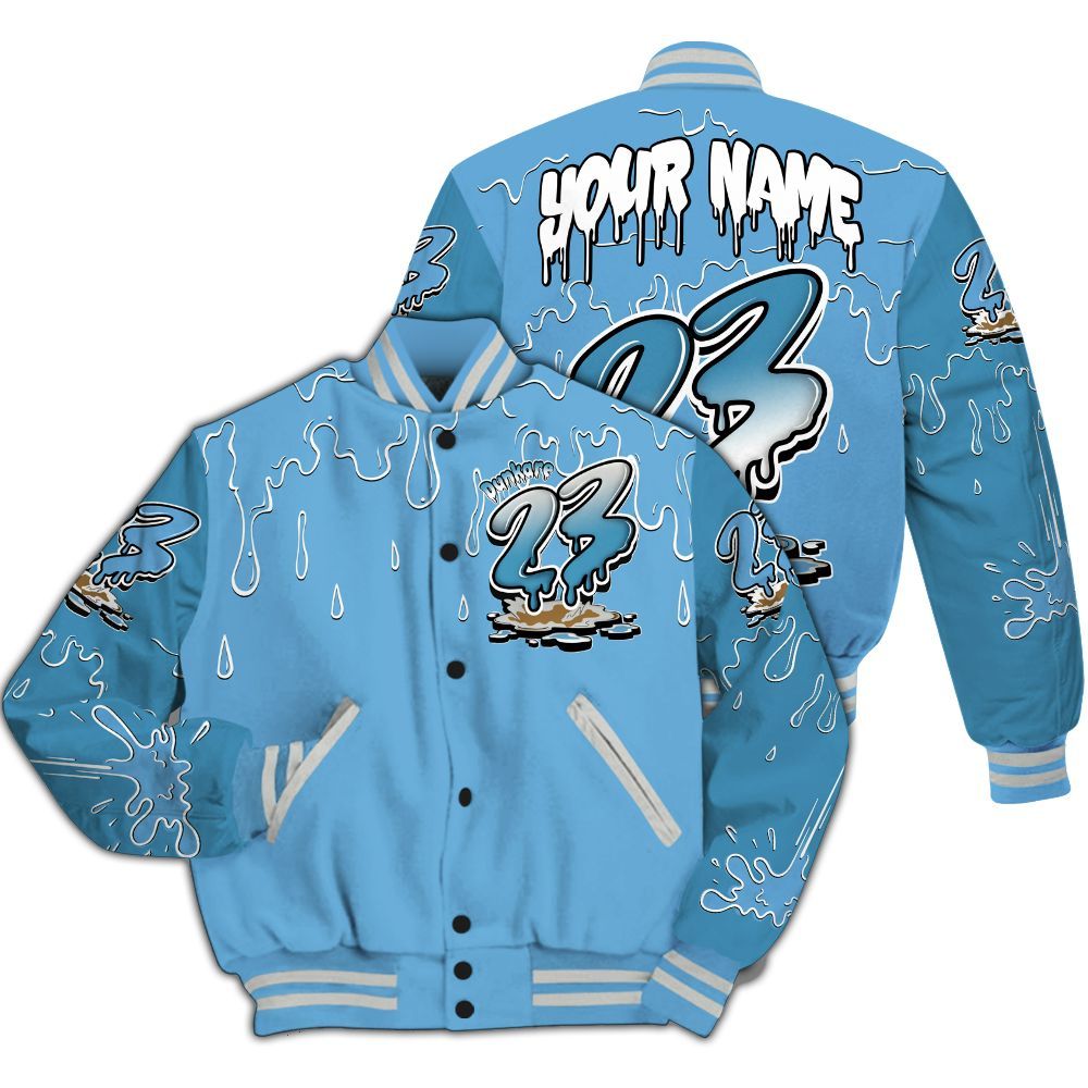 Varsity Jacket To Match SB Dunk Low University Blue Shirt, Custom Name 23 Drip Sludges All Over Print