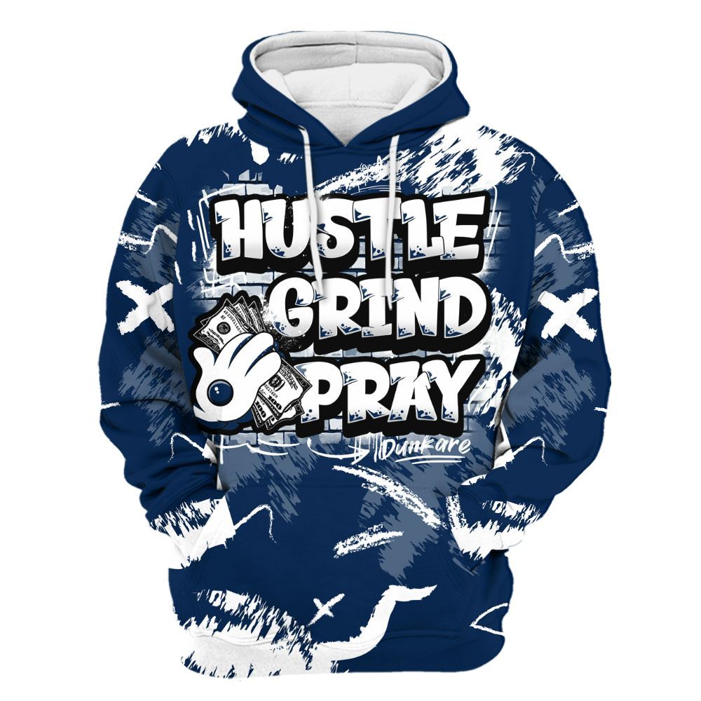 Hoodie To Match SB White Navy 4s - Hustle Grind Pray Retro All Over Print