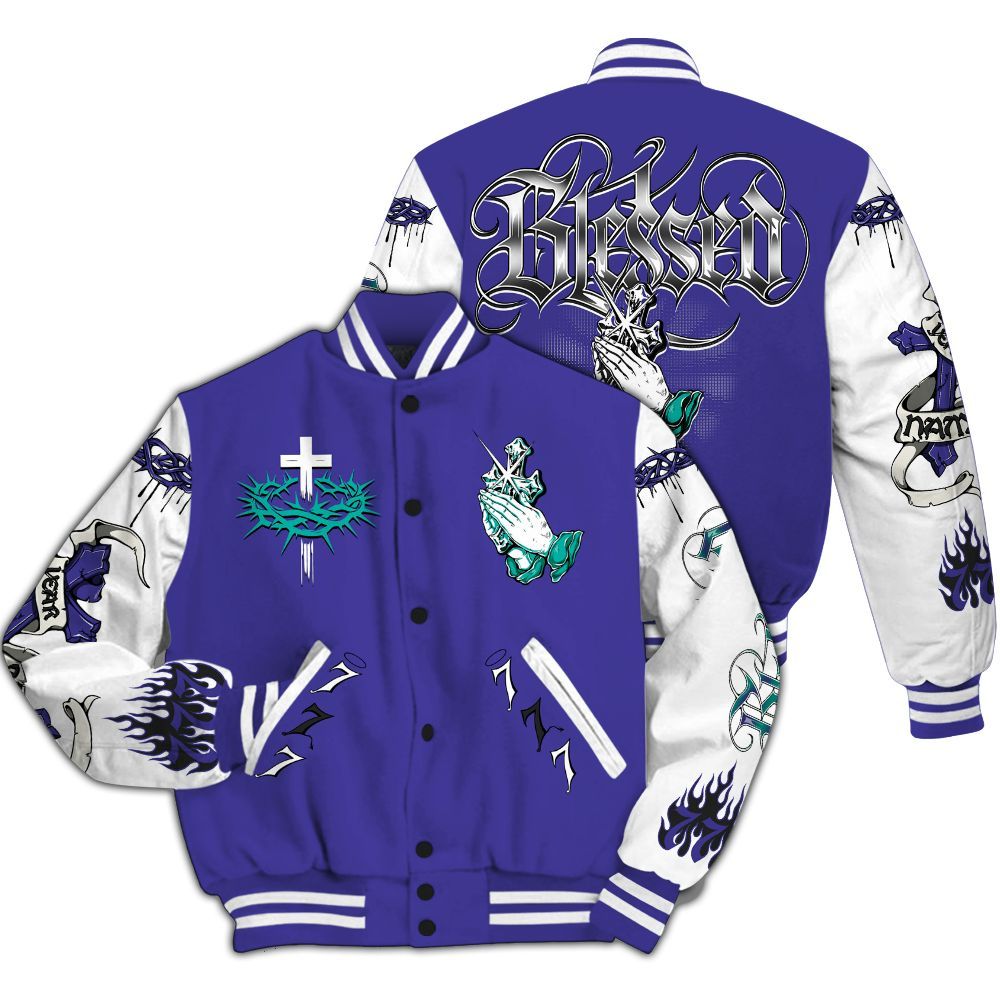 Varsity Jacket To Match Retro Grape 5s - God Blessed Custom Name All Over Print