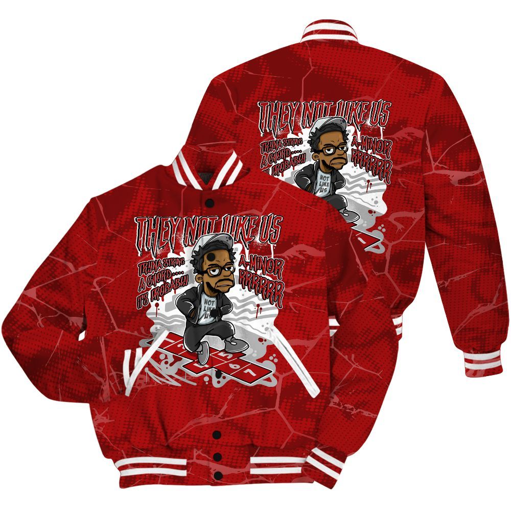 Varsity Jacket To Match Red Taxi 12s Shirt - Hopscotch Dislike Us Graphic Crack All Over Print