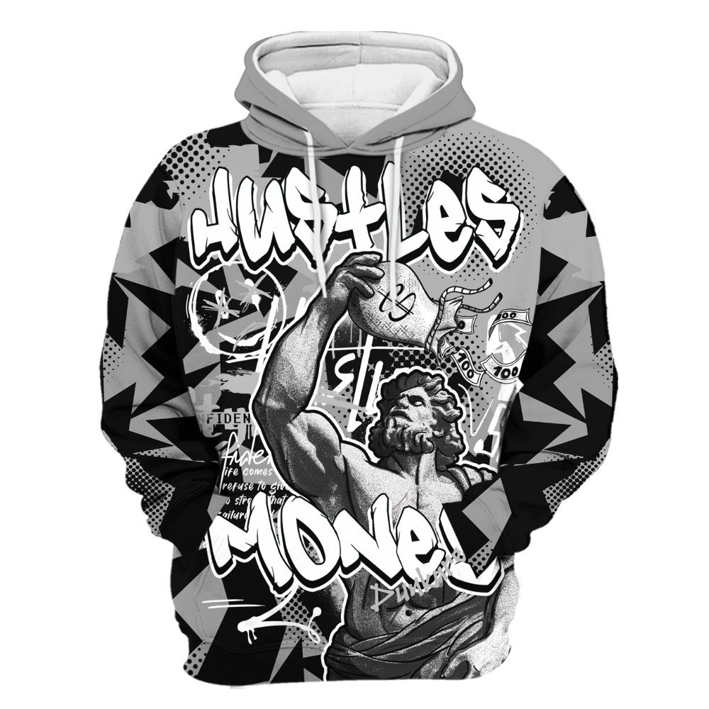 Hoodie To Match Black Wolf Grey 12s - Huslte Money Retro All Over Print