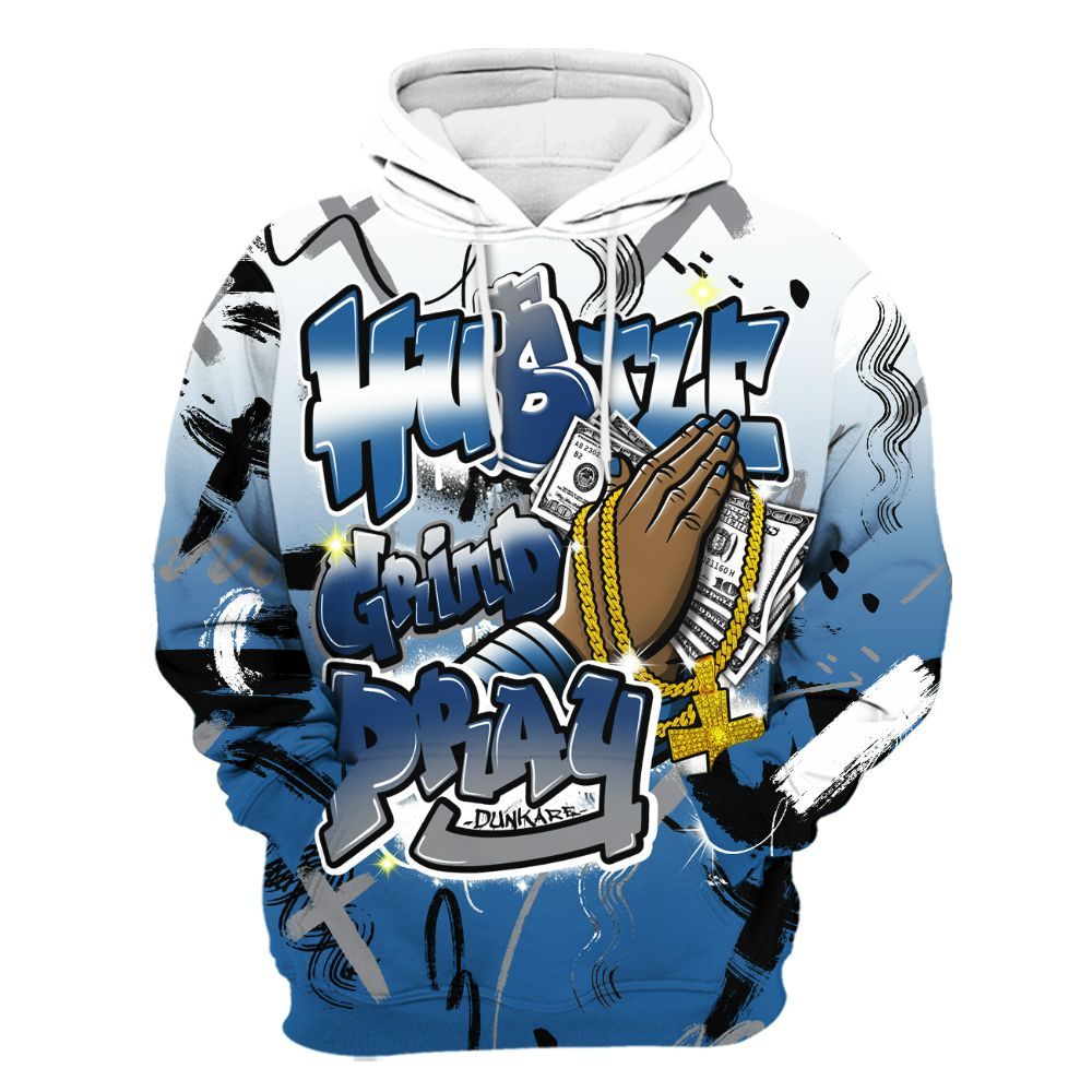 Hoodie To Match French Blue 13s - Money Hustle Grind Pray All Over Print