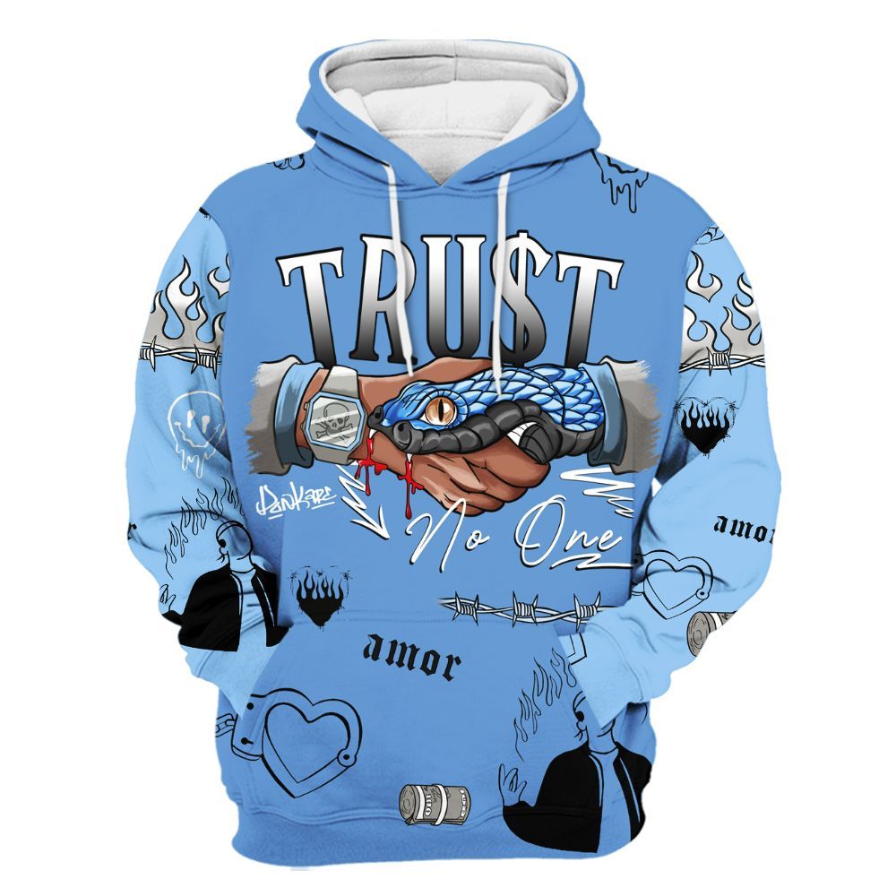 Hoodie To Match Black University Blue 5s - Snake Trust No One All Over Print