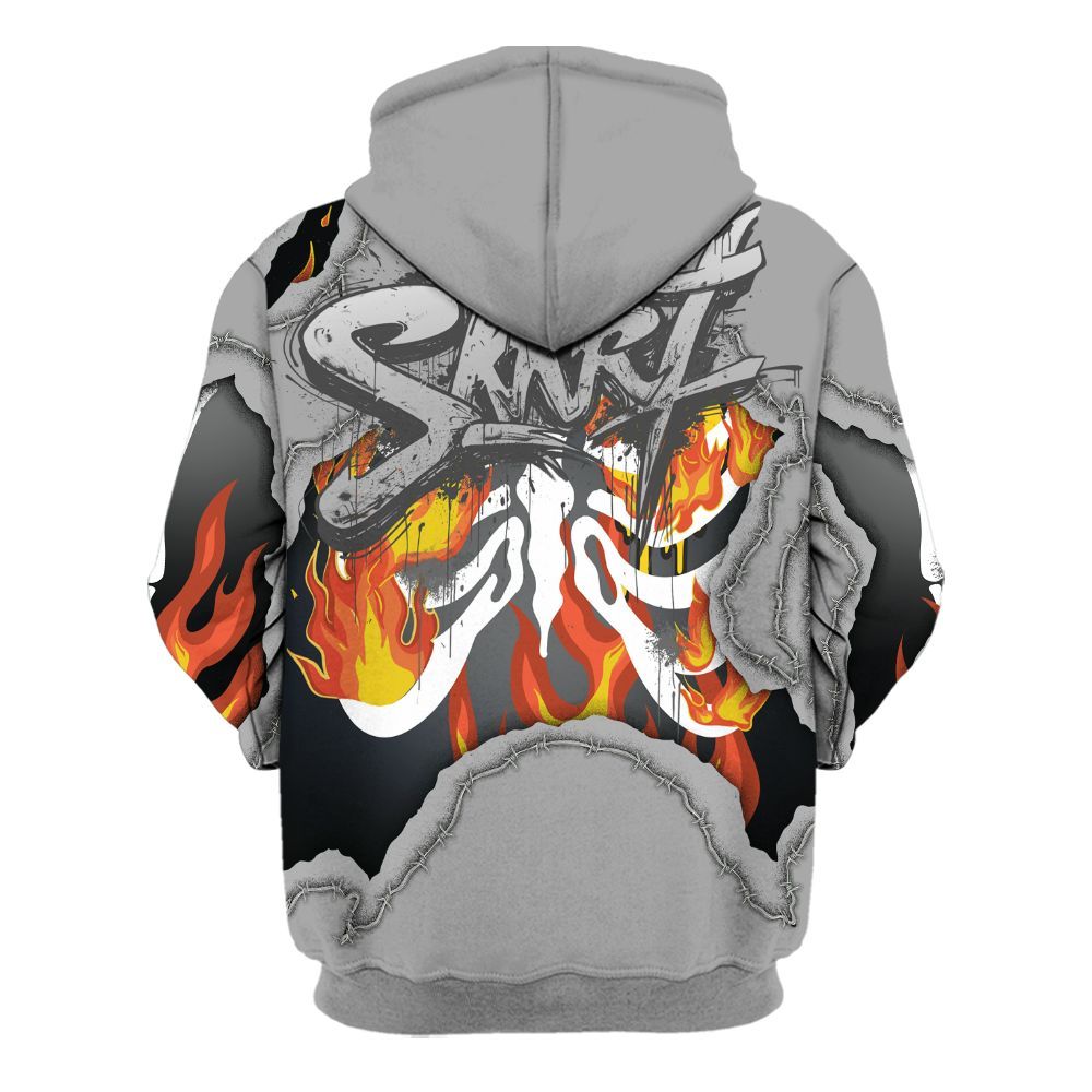Hoodie To Match Black Wolf Grey 12s - Skeleton On Fire Skrrt All Over Print