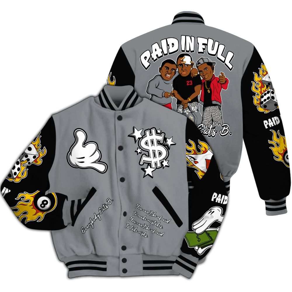 Varsity Jacket To Match Black Cement 3s - Funny Everybody Paid In Full Graphic All Over Print