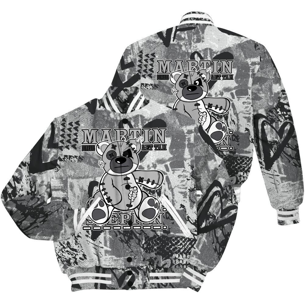 Varsity Jacket To Match White Thunder 4s Shirt - Tah Steppin Bear Heart Grunge All Over Print