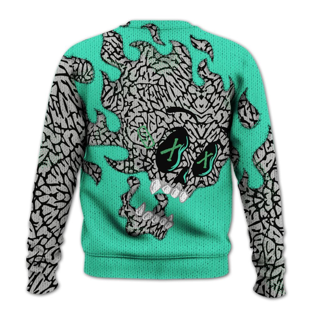 Knitted Sweater To Match Black Green Glow 3s - All Hustle No Lucky Skull Green Glow 3s