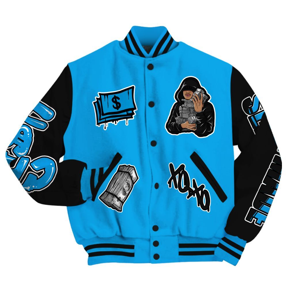 Varsity Jacket To Match Black University Blue 2022 13s - Selfmade Unique All Over Print