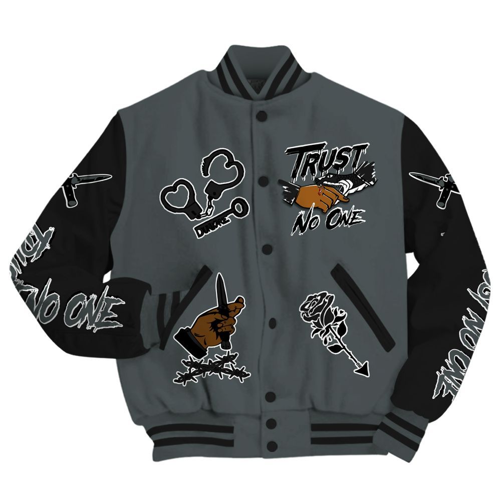 Varsity Jacket To Match Black RM Nigel Sylvester 4s - Trust No One Dripping All Over Print
