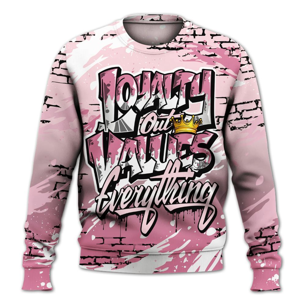 Sweatshirt To Match GS Pearl Pink 12s Shirt, Values Of Loyalty Drip All Over Print