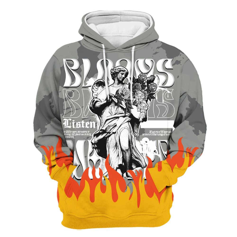 Hoodie To Match Paris Cement Grey 4s - Blooms Whisper Retro All Over Print