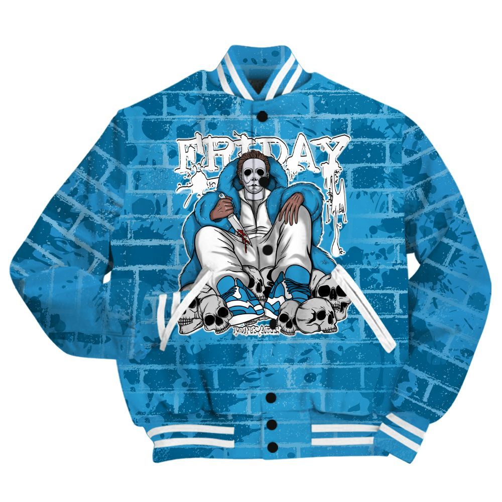 Varsity Jacket To Match Powder Blue 9s Shirt - Friday Brick All Over Print