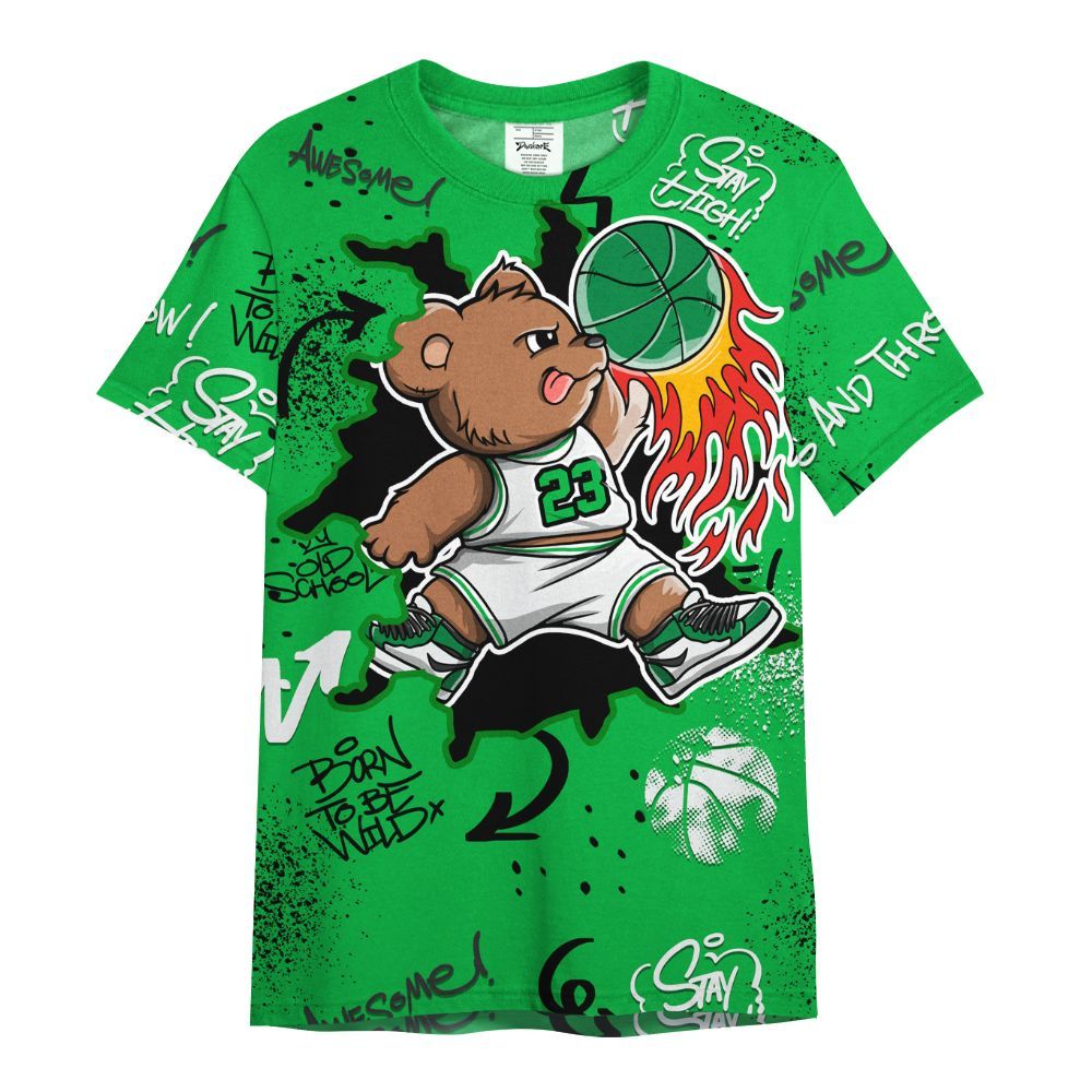 Shirt To Match Lucky Green 5s - Number 23 Basketball Bear Custom Name All Over Print