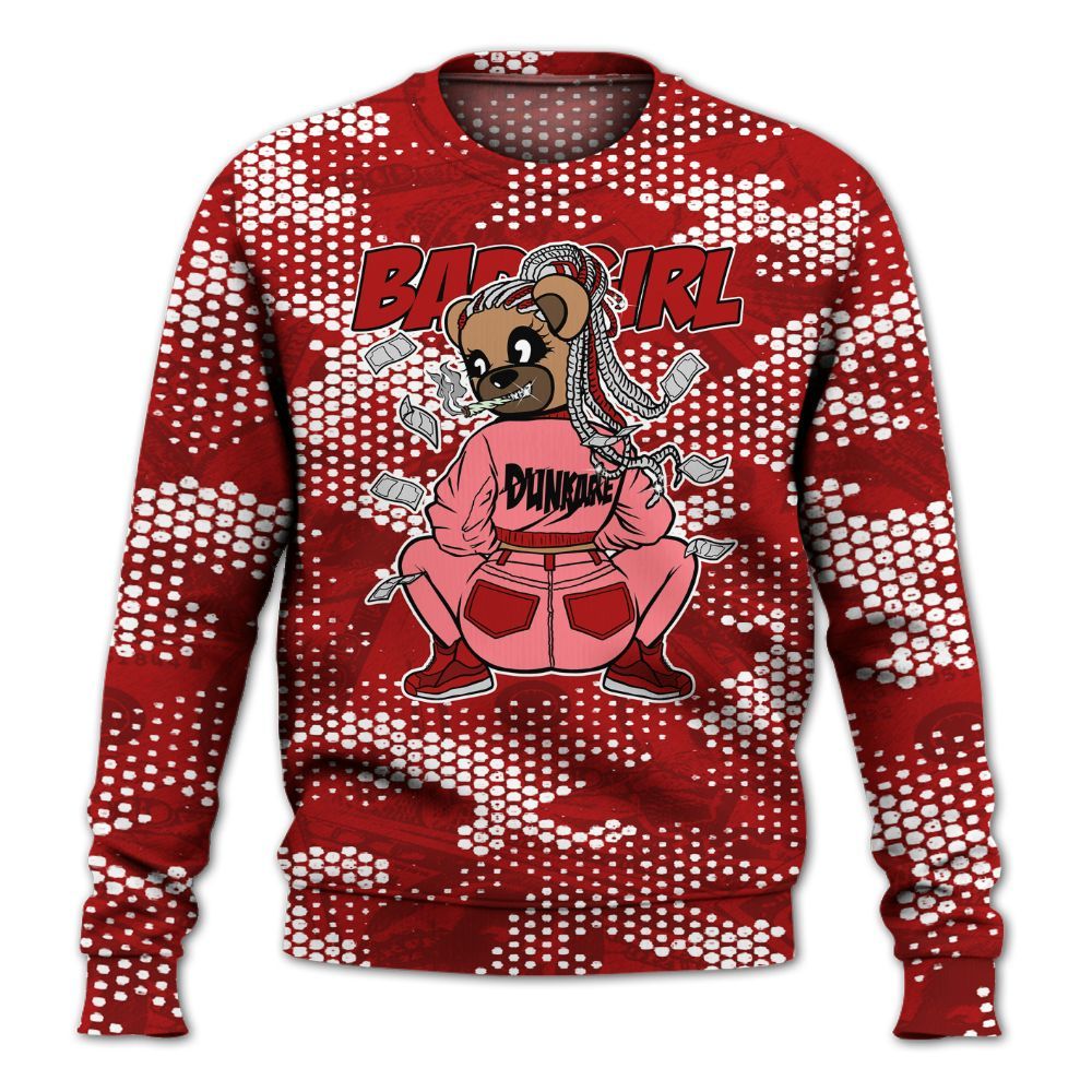 Sweatshirt To Match Red Taxi 12s - Rebellious Girl Bear Banknotes Art All Over Print