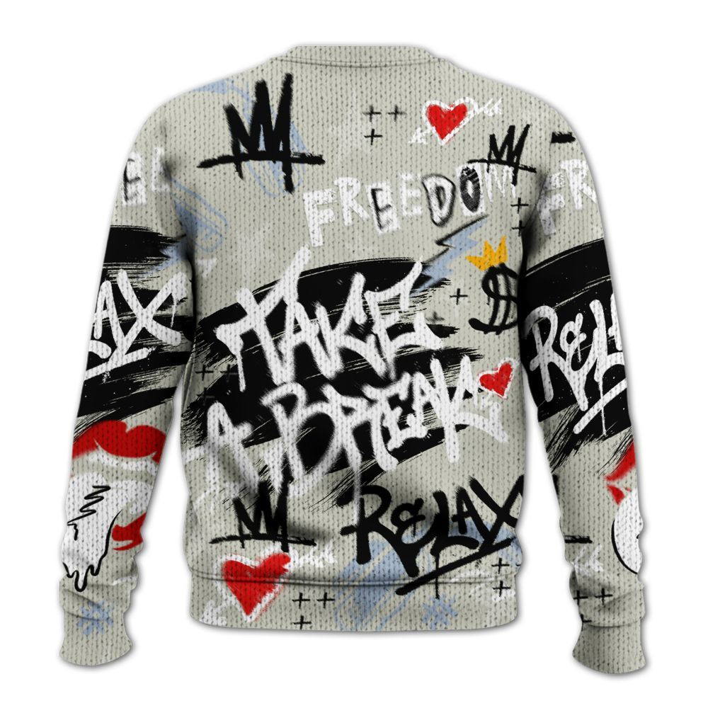 Knitted Sweater To Match Low OG Wolf Grey 1s - Take Break Freedom Graffiti Streetwear