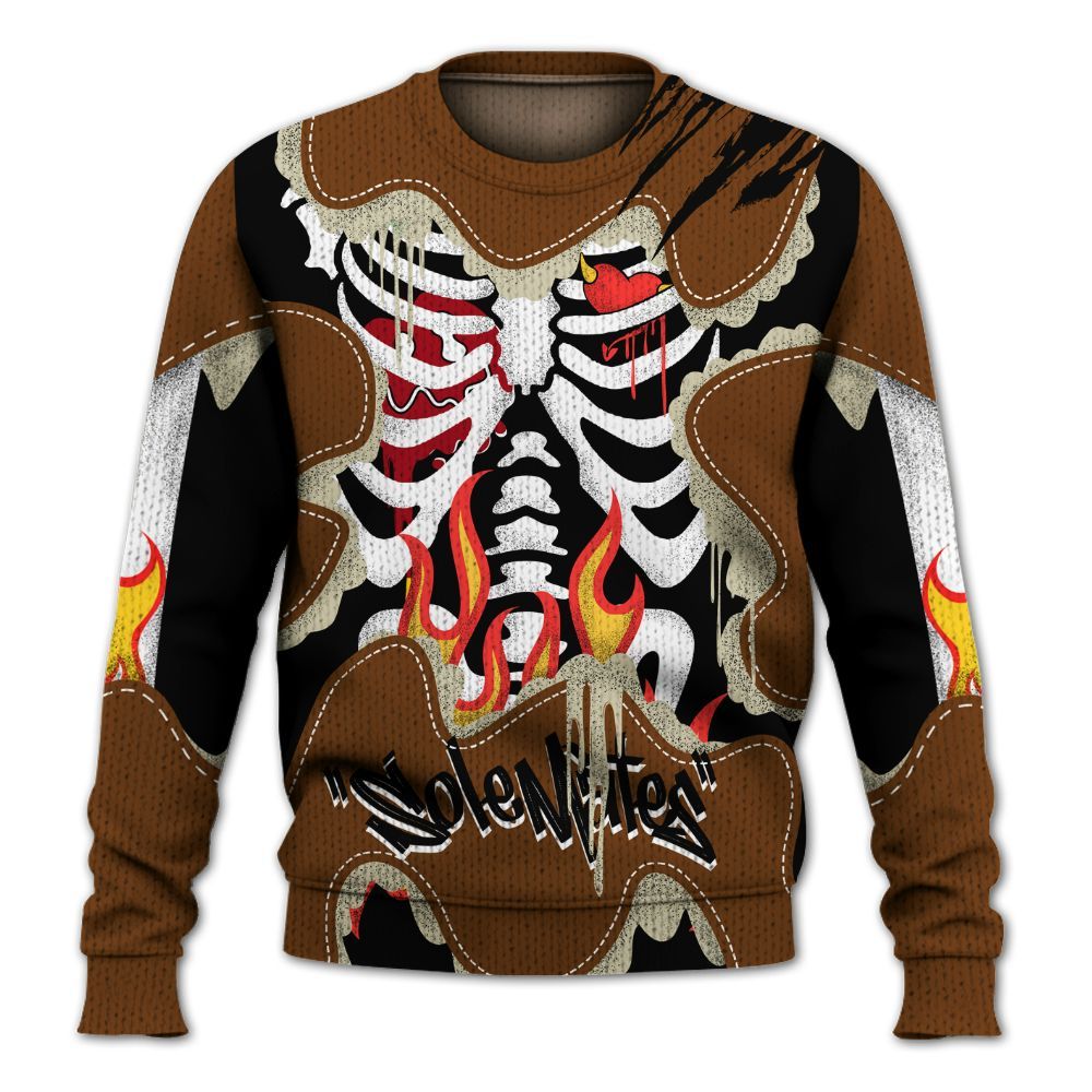 Knitted Sweater To Match Archaeo Brown 5s - Skeleton Burning Heart Drip