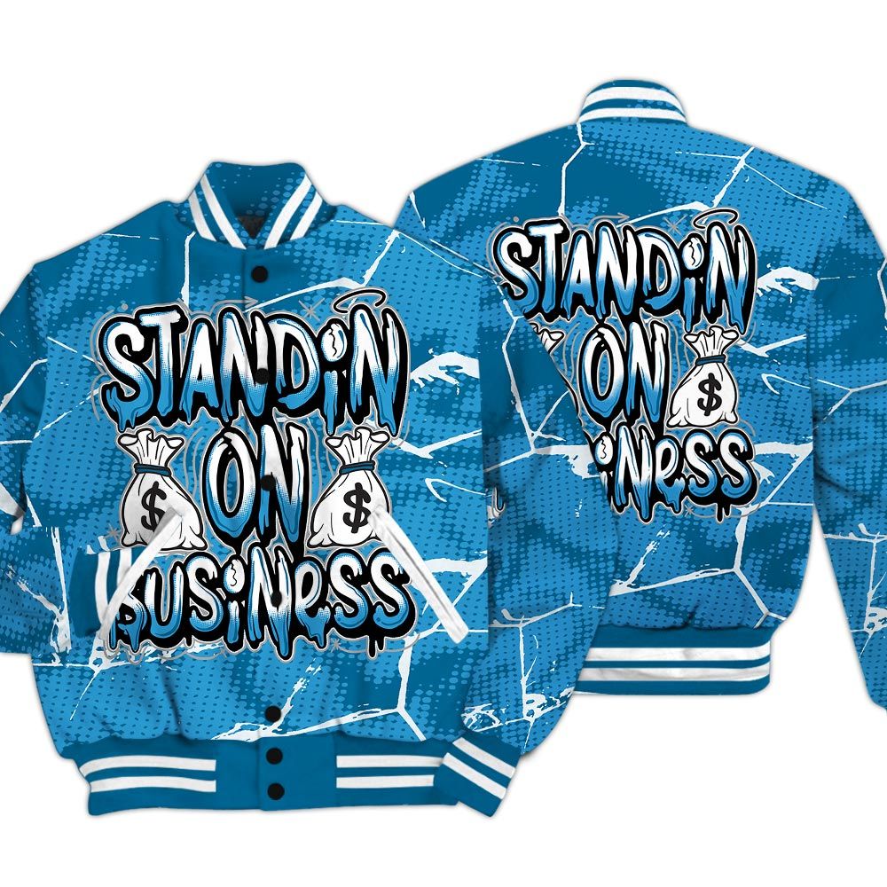 Varsity Jacket To Match Powder Blue 9s - Standin' Business White Graphic Crack Varsity Jacket Unisex