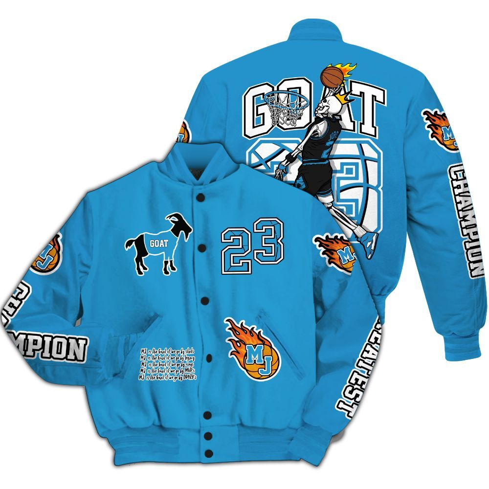 Varsity Jacket To Match Powder Blue 9s - 23 G.0.A.T Jump Up Basketball All Over Print