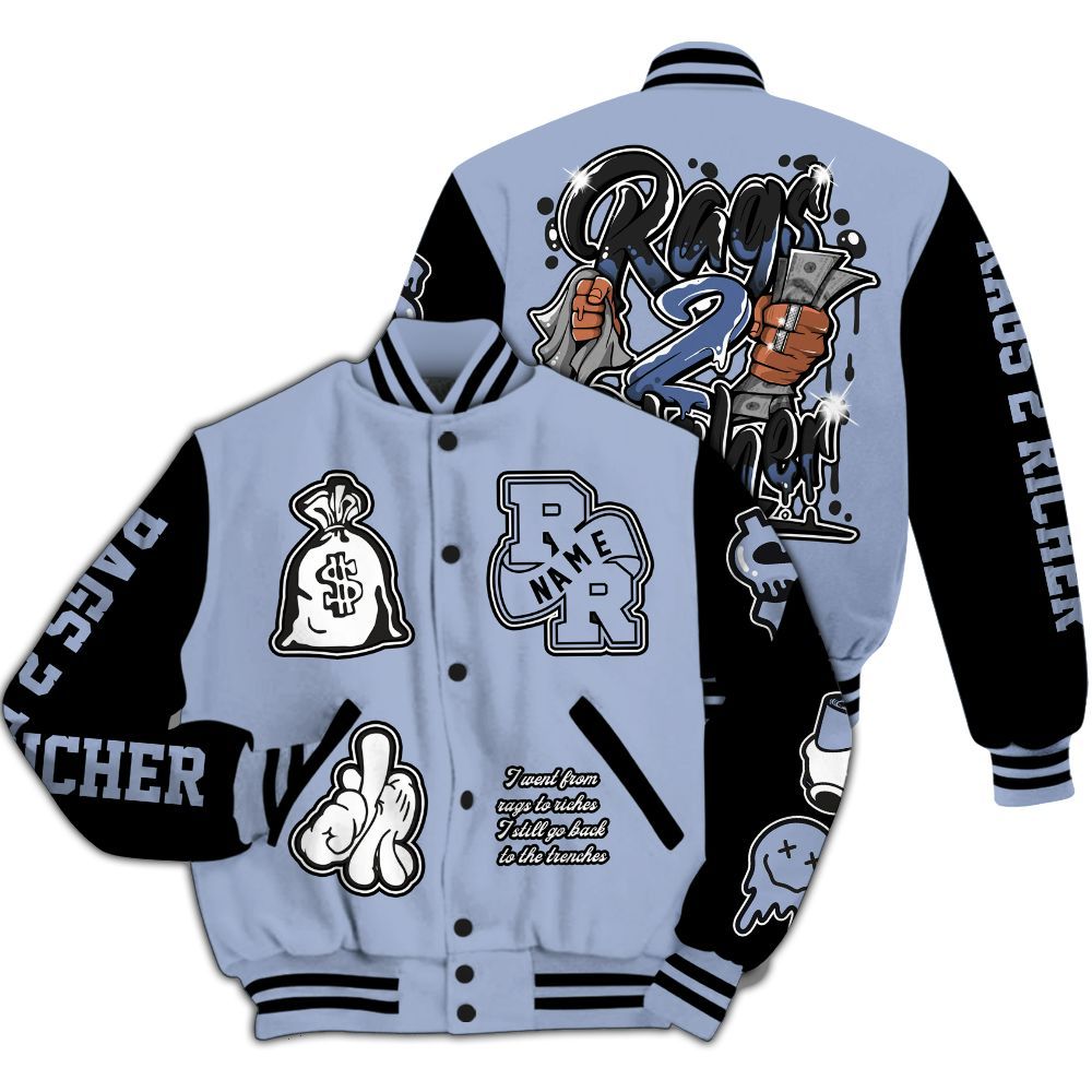 Varsity Jacket To Match Black Metallic 5s - Rag 2 Rich Graphic Custom Name All Over Print