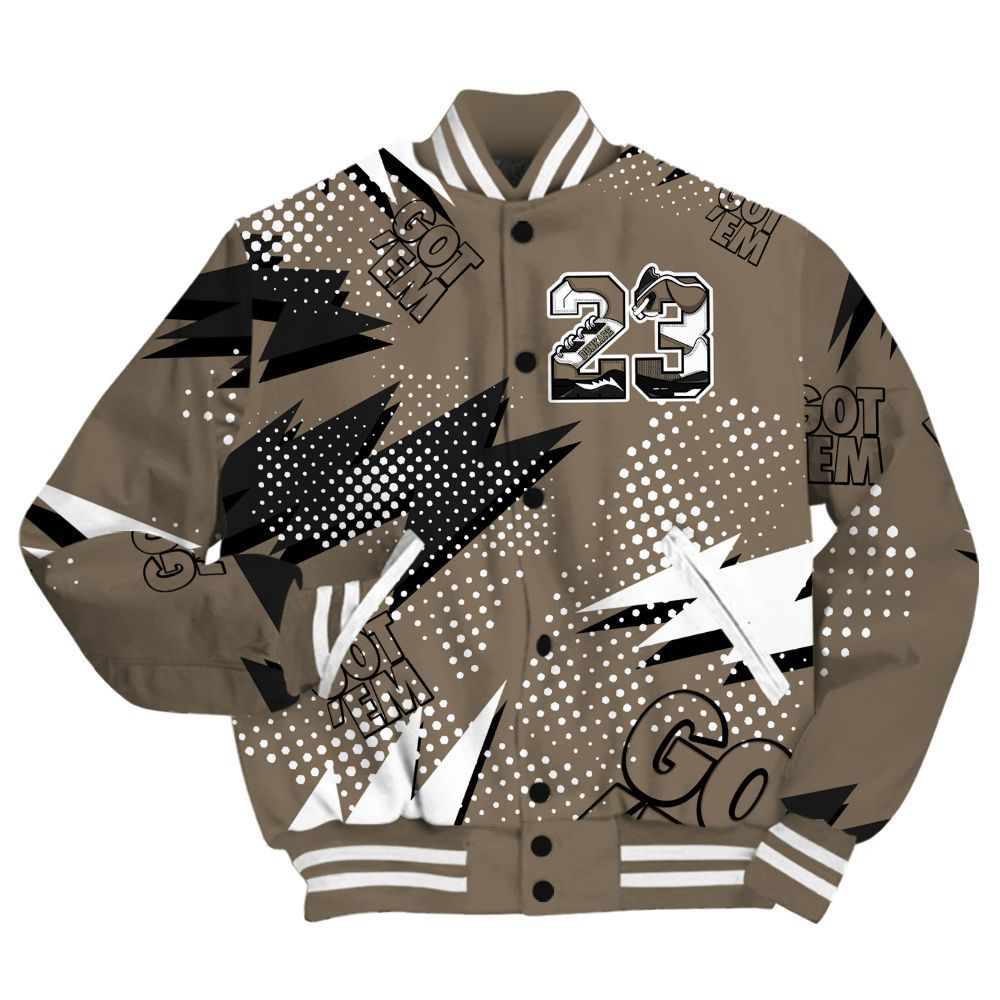 Varsity Jacket To Match Low OG Dark Mocha 1s Shirt, Custom Name Number 23 5s All Over Print