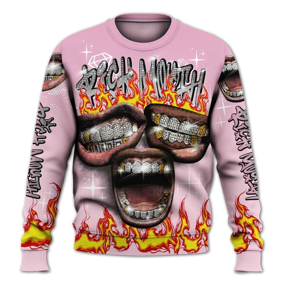 Sweatshirt To Match Orchid 4s - Rich Mouth Fire Rap Retro 90s All Over Print
