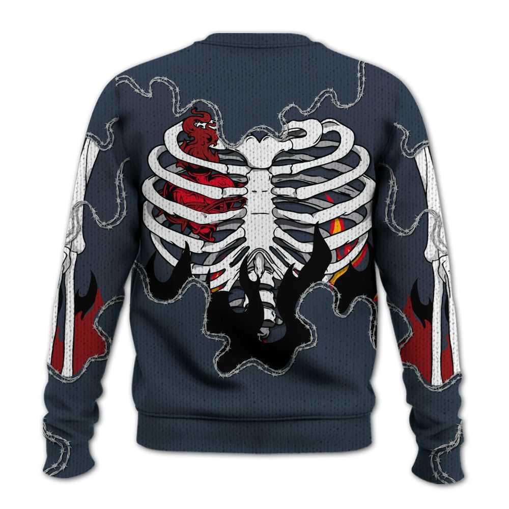 Knitted Sweater To Match Retro Olympic 6s - Skeleton Heart On Fire