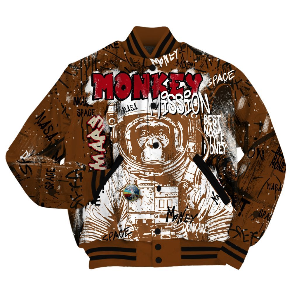 Varsity Jacket To Match Archaeo Brown 5s Shirt, Monkey Misson Space All Over Print