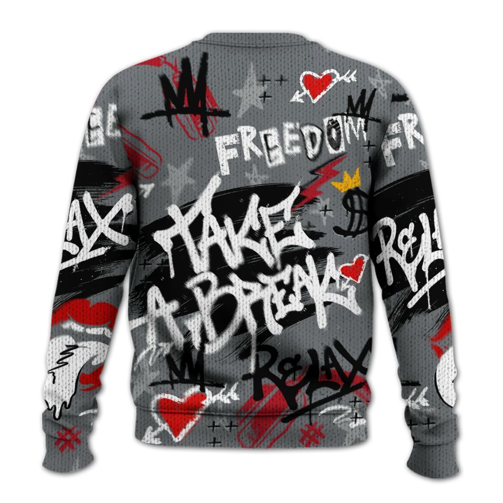 Knitted Sweater To Match Retro Fire Red 9s - Take Break Freedom Graffiti Streetwear